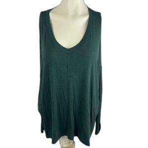 CAbi Womens Chill Long Sleeve V-Neck Knit T-shirt Top Green Size Medium
